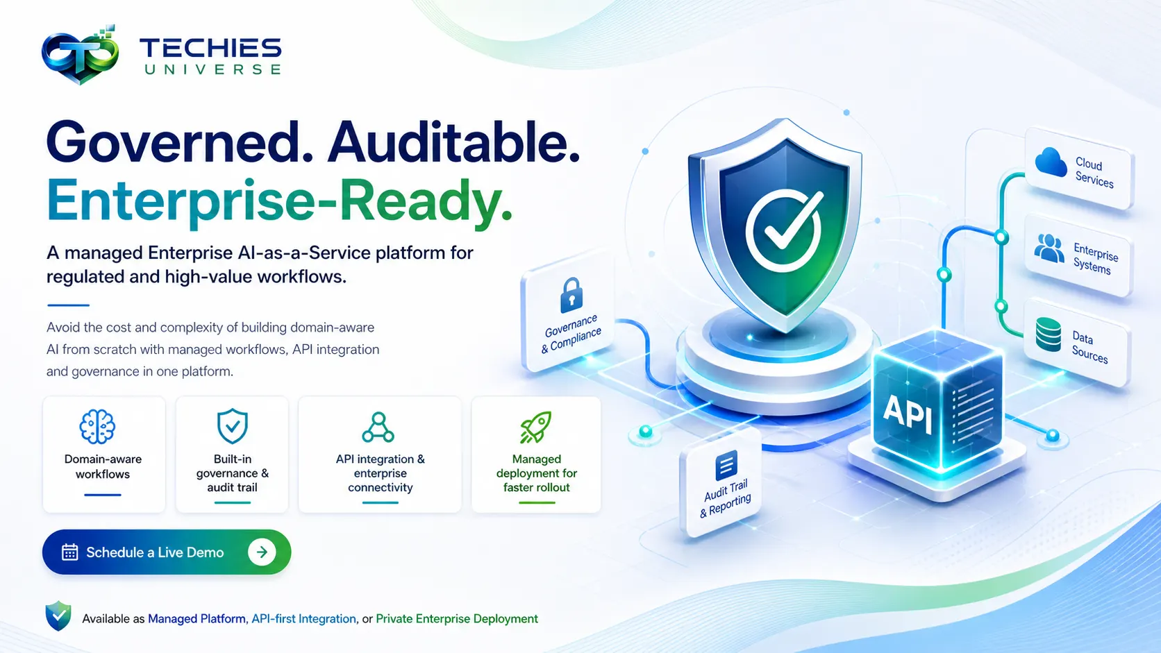 Techies Universe security, governance, audit, and API integration platform